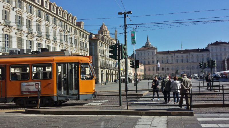 Italy Torino Piazza and Tram